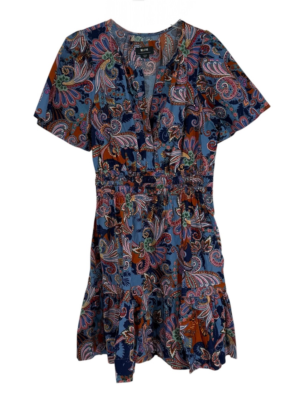 Maeve Anthropologie The Somerset Mini Dress Womens Large Blue Floral Smocked - Picture 2 of 12